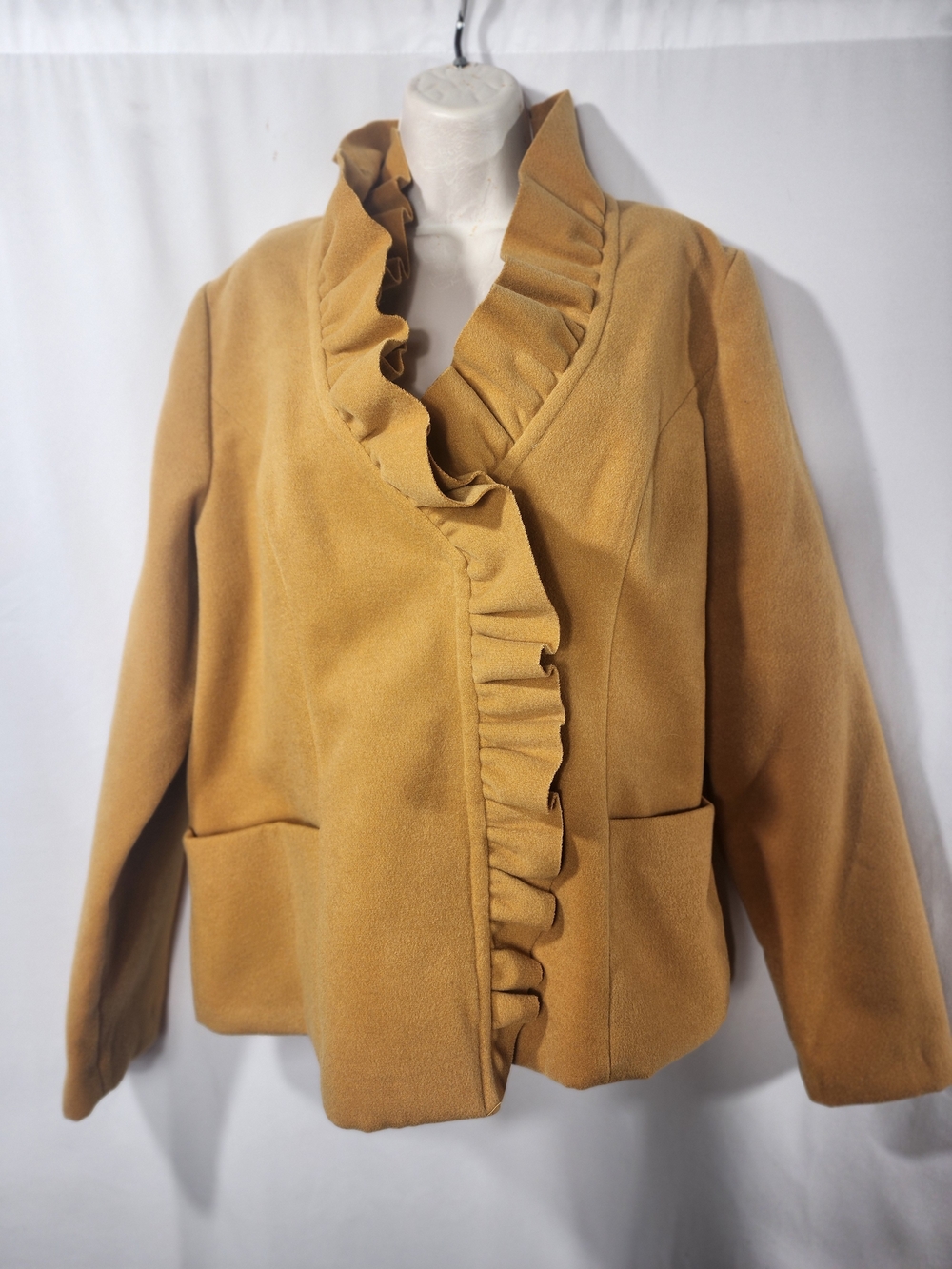 Womens Ruffled Front Jacket - Mustard - Picture 2 of 10